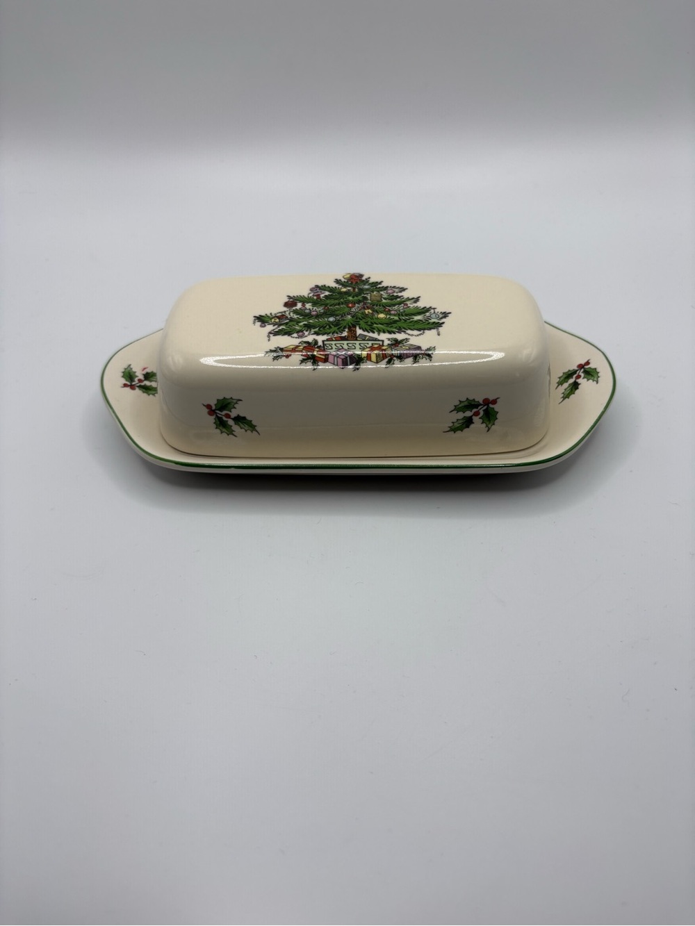 Spode Santa On Christmas Tree Ceramic Covered Butter Dish Multicolour 7.5”